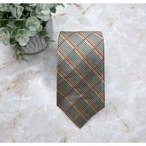 Paul‎ Stuart Houndstooth Print Silk Tie Yellow Teal 3 5/8" - 57"
